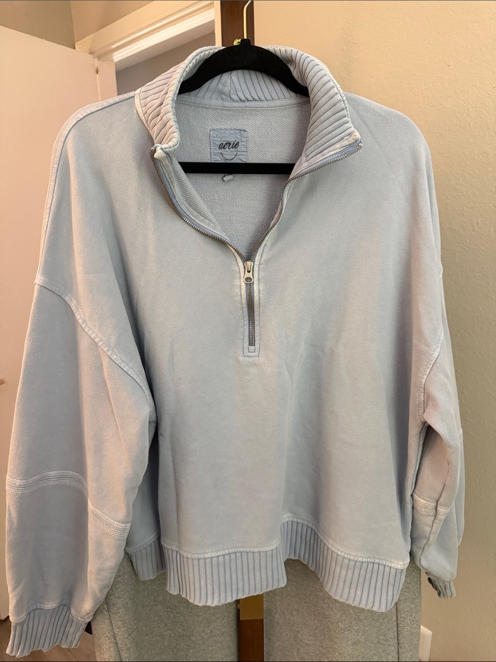 aerie Pale Blue Half-Zip Cozy Turtleneck Pullover